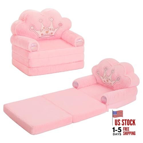 Toddler Chair Comfy，Foldable Princess Couch for Girl, Toddler Recliners Pink