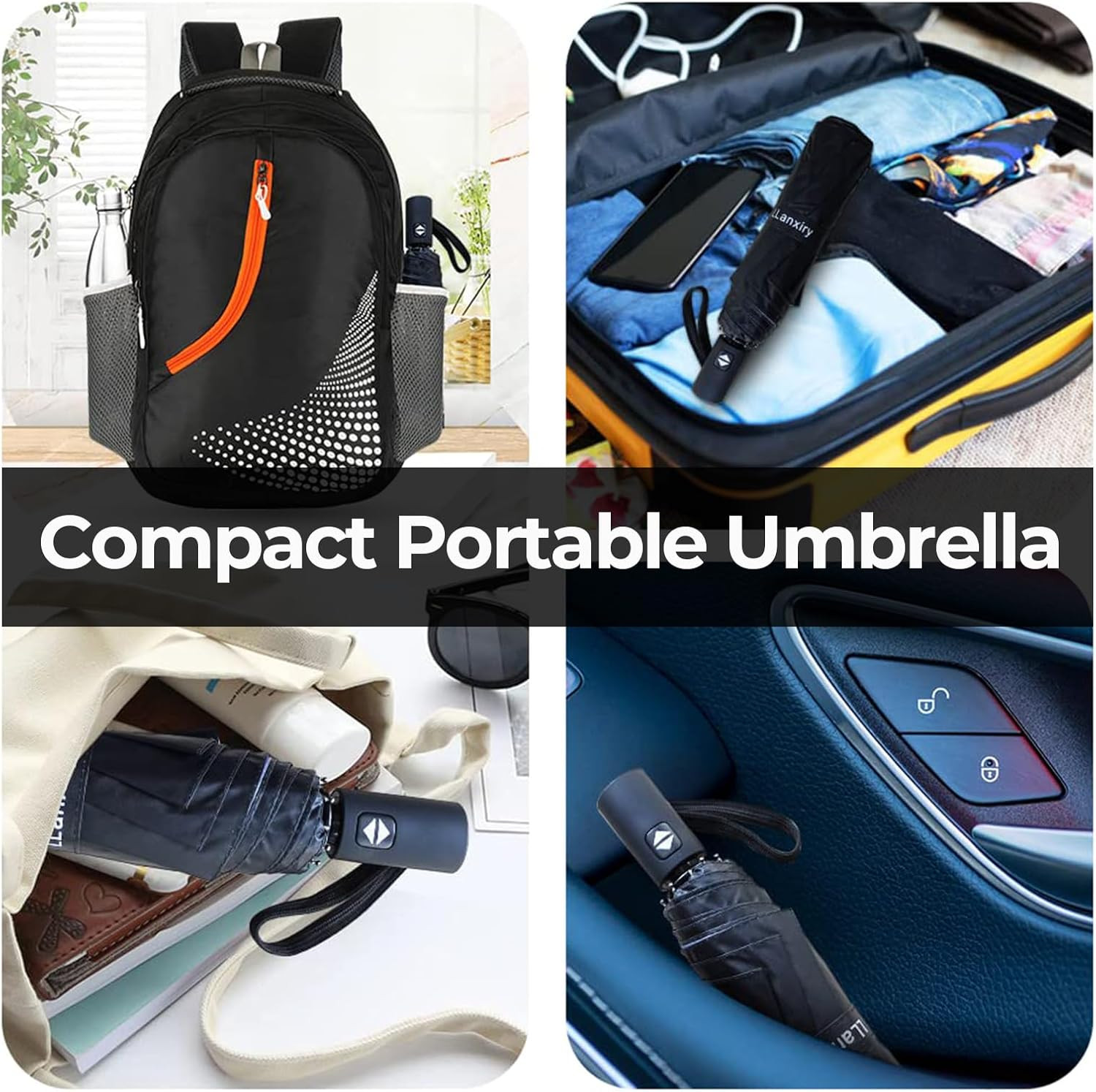 Compact Travel Umbrella, 44" Canopy, Automatic Open/Close Windproof Umbrella, 21