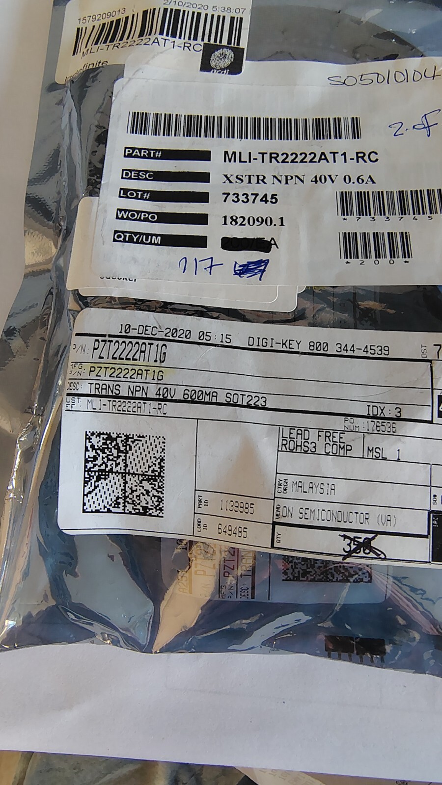 ( 85 pcs ) PZT2222AT1G, ON SEMI , XSTR