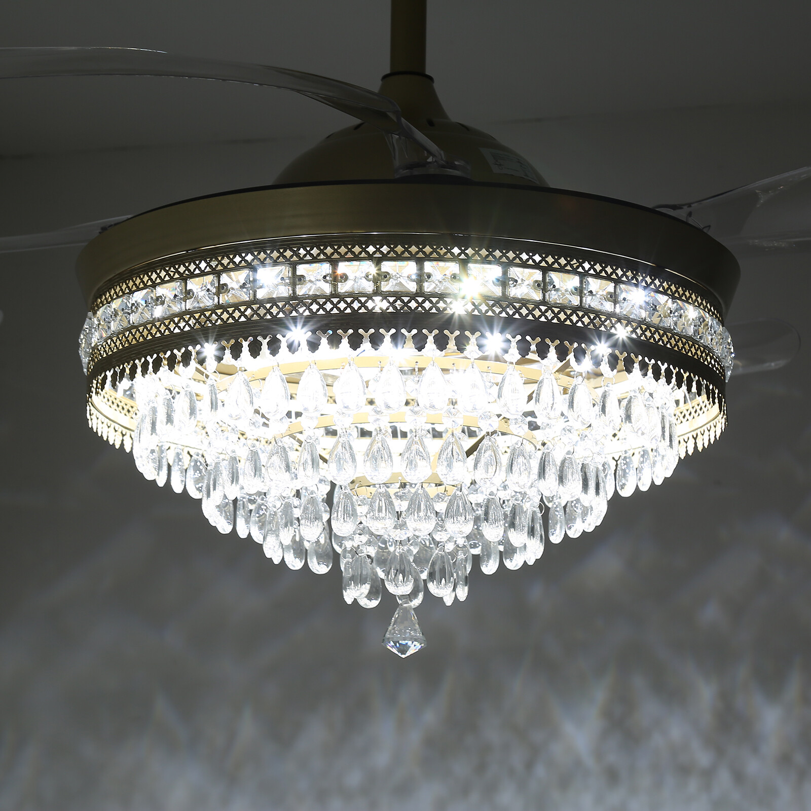 Modern Crystal Ceiling Fan Light with Remote Control and LED IlluminationUS