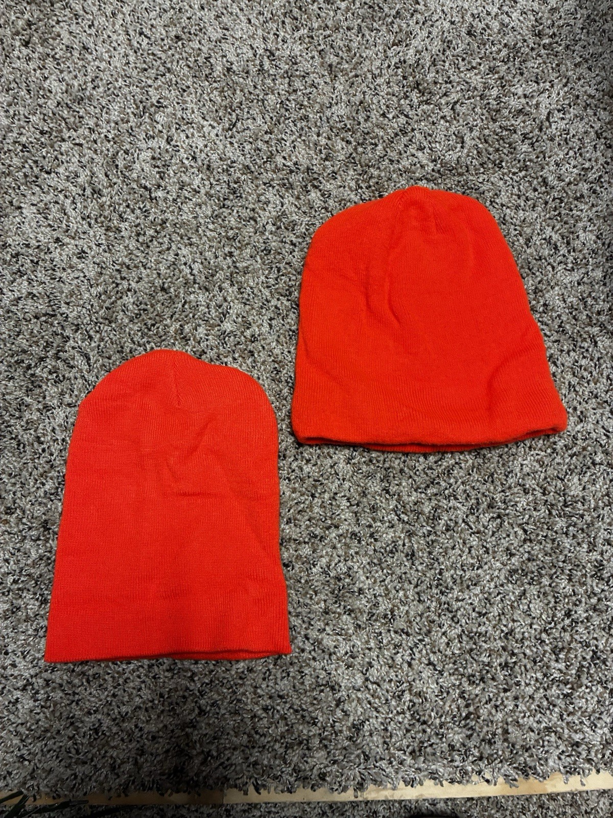 2 Blaze Orange Hunting Beanies – Knit Cold Weather Hats Safety Gear Lot