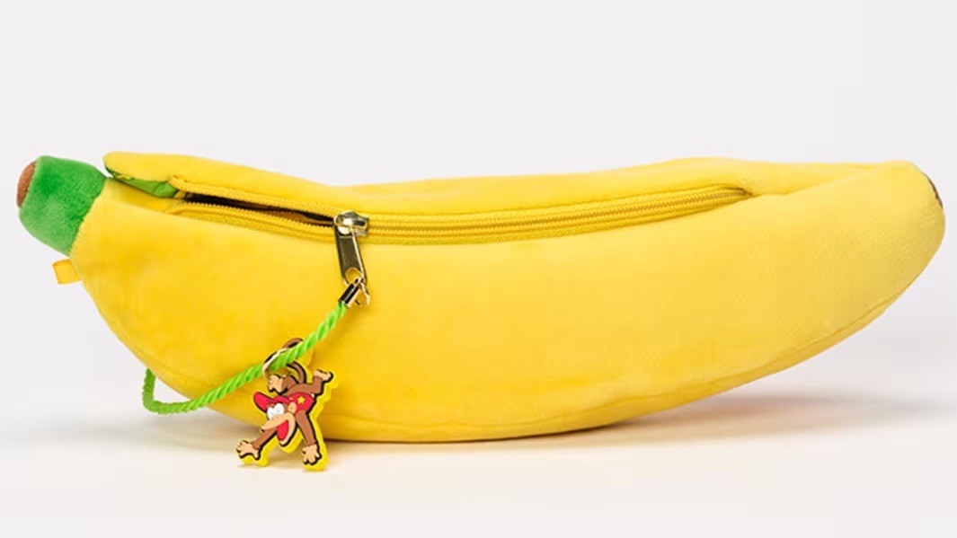 Nintendo Donkey Kong Banana Zip Pouch Zip W/ Diddy Kong Charm -10.63 X 2.5-NWT