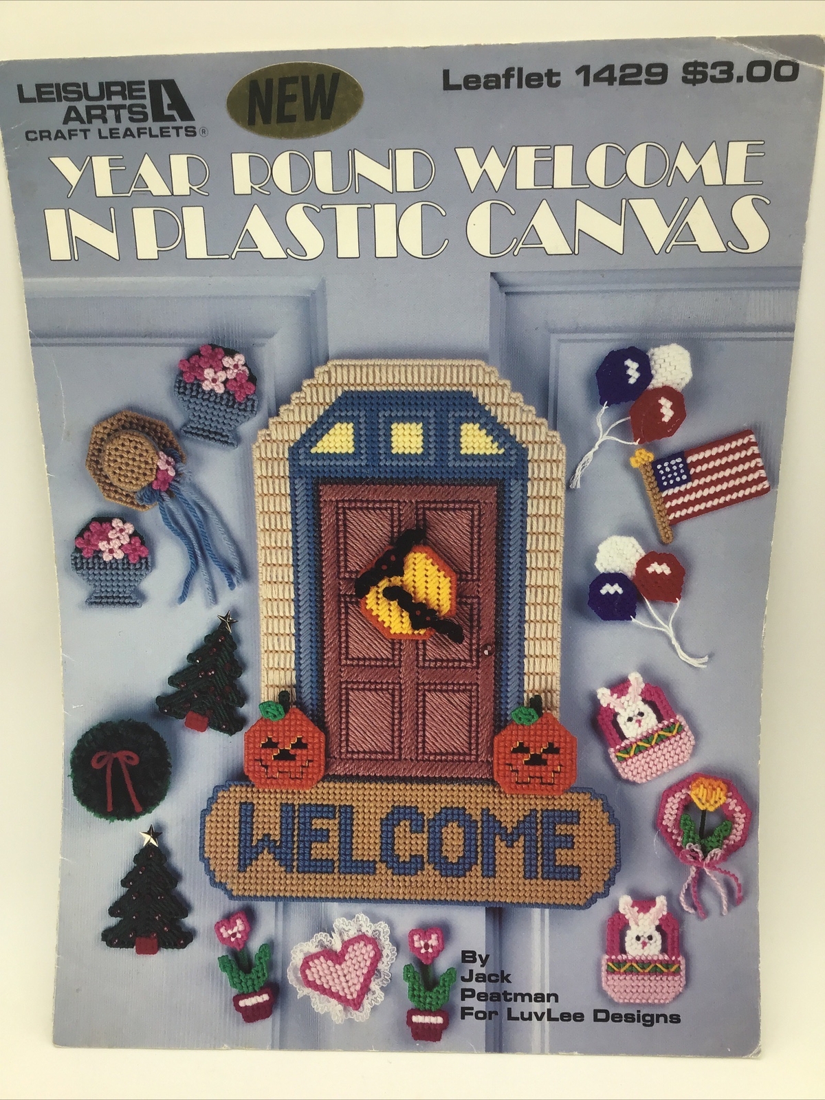 Vintage Leisure Arts Craft Leaflets”Year Round Welcome”In Plastic Canvas # 1429