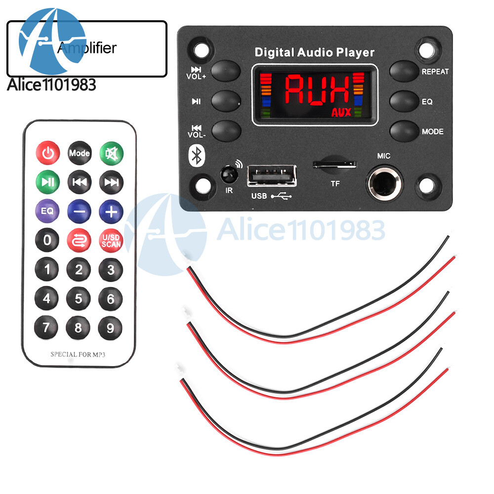DC7-16V Bluetooth MP3 Decoder Board Car Audio Microphone USB FM Player Speaker