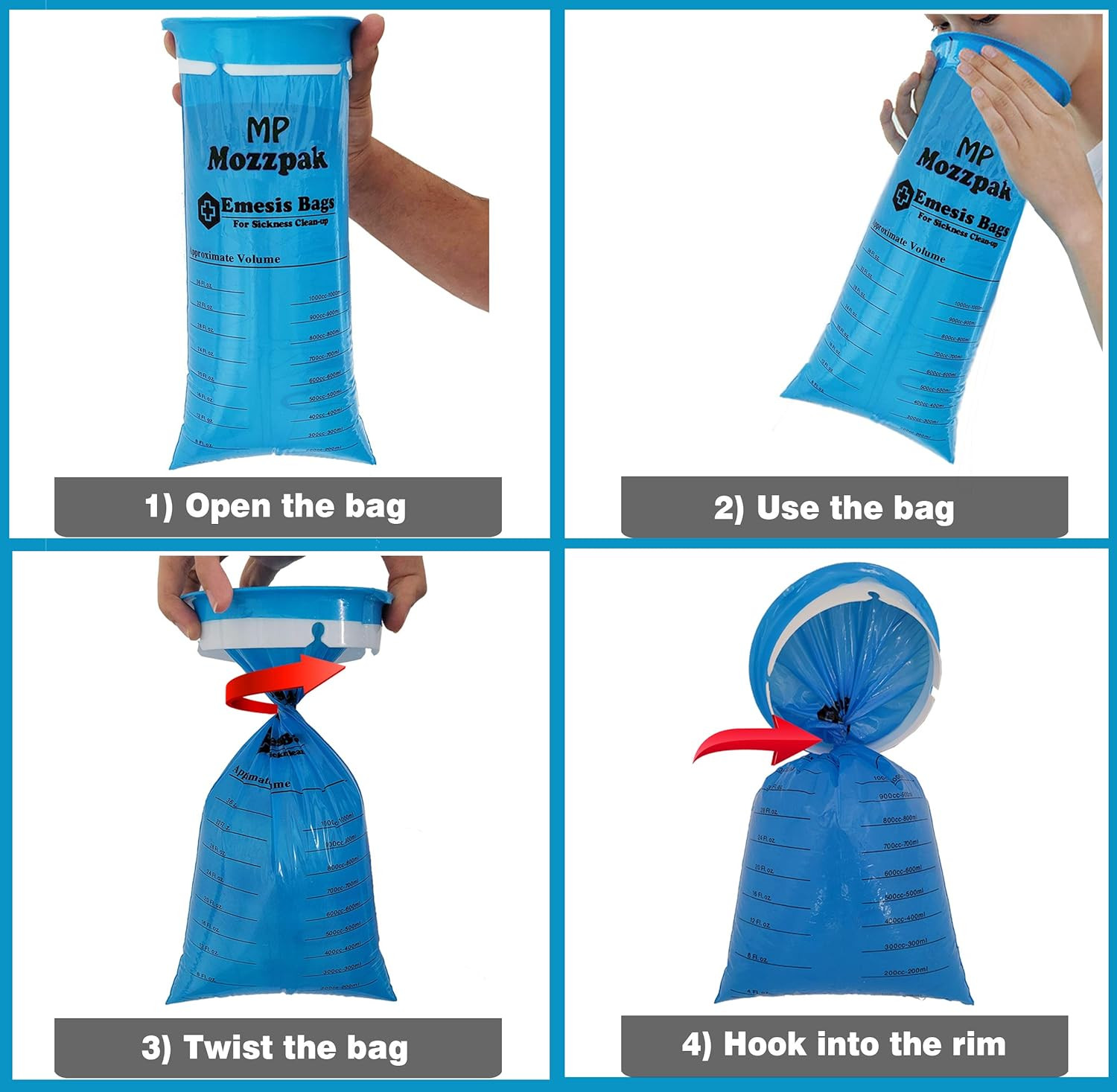 Vomit Bags Disposable 50 Pack - 1000Ml Emesis Bags, Leak-Proof Barf Bag, Travel