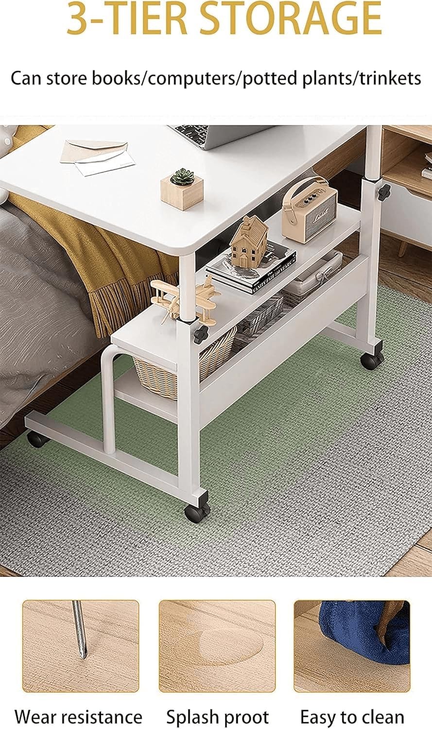 Adjustable Height Mobile Computer Desk Small Space Rolling Writing W/ Wheels
