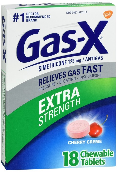 Gas-X Simethicone 125 mg Antigas Chewable Tablets Extra Strength Cherry Creme 18