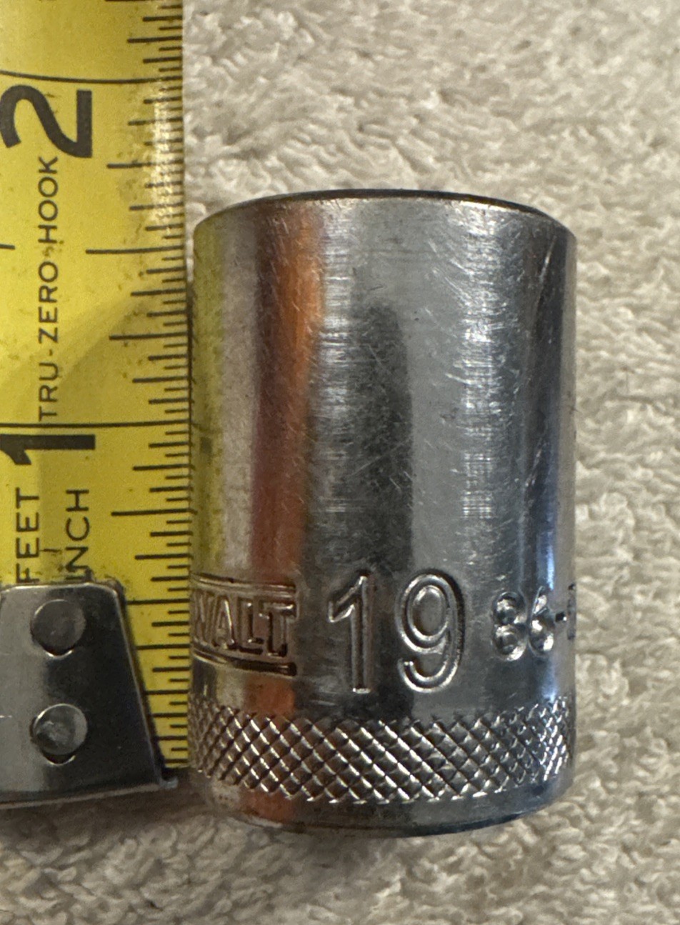 19 mm,DeWalt 19mm x 1/2” Dr Shallow Chrome Socket 86-519d 6Pt  tool  vtg