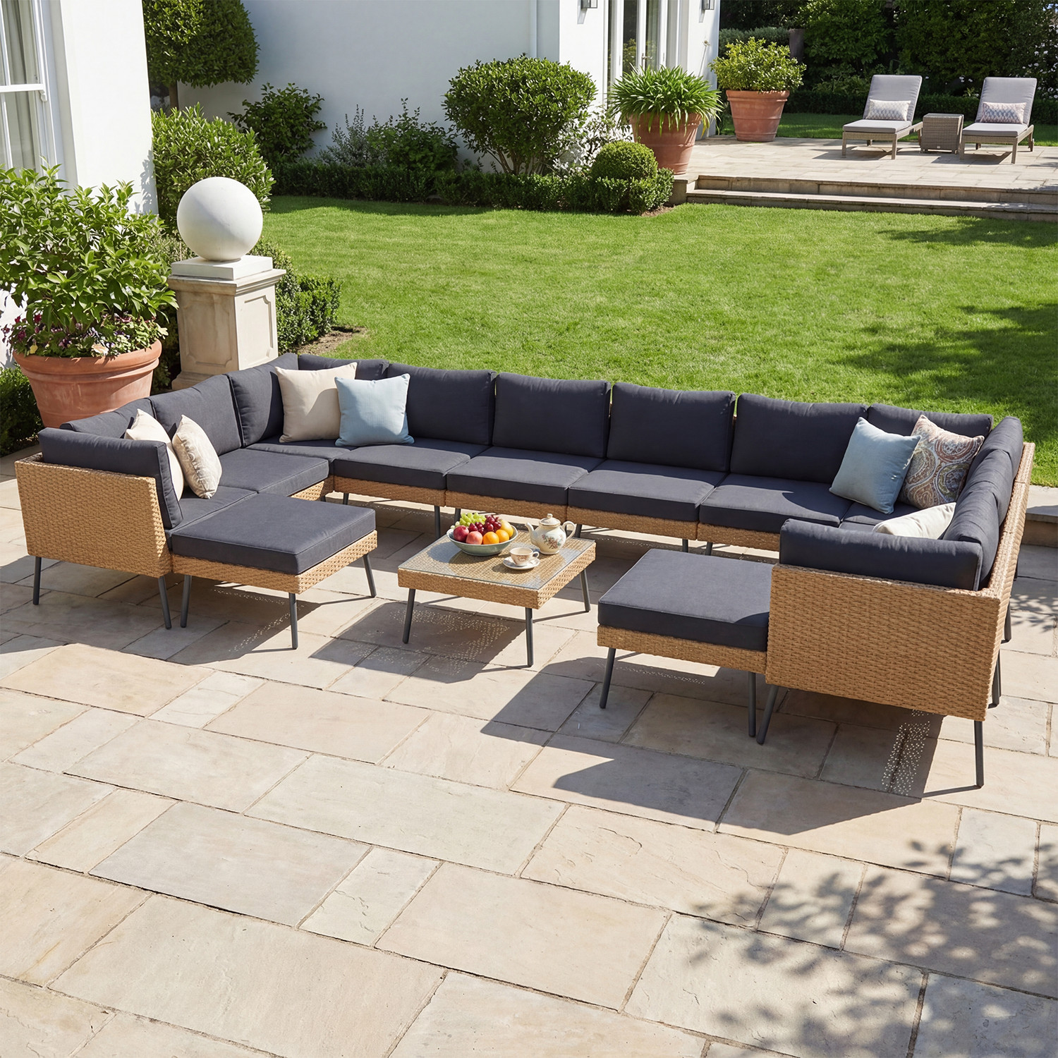 13-Piece High-Leg Black Rattan Sofa Set  2 Corner+4 Armless+2 Ottoman