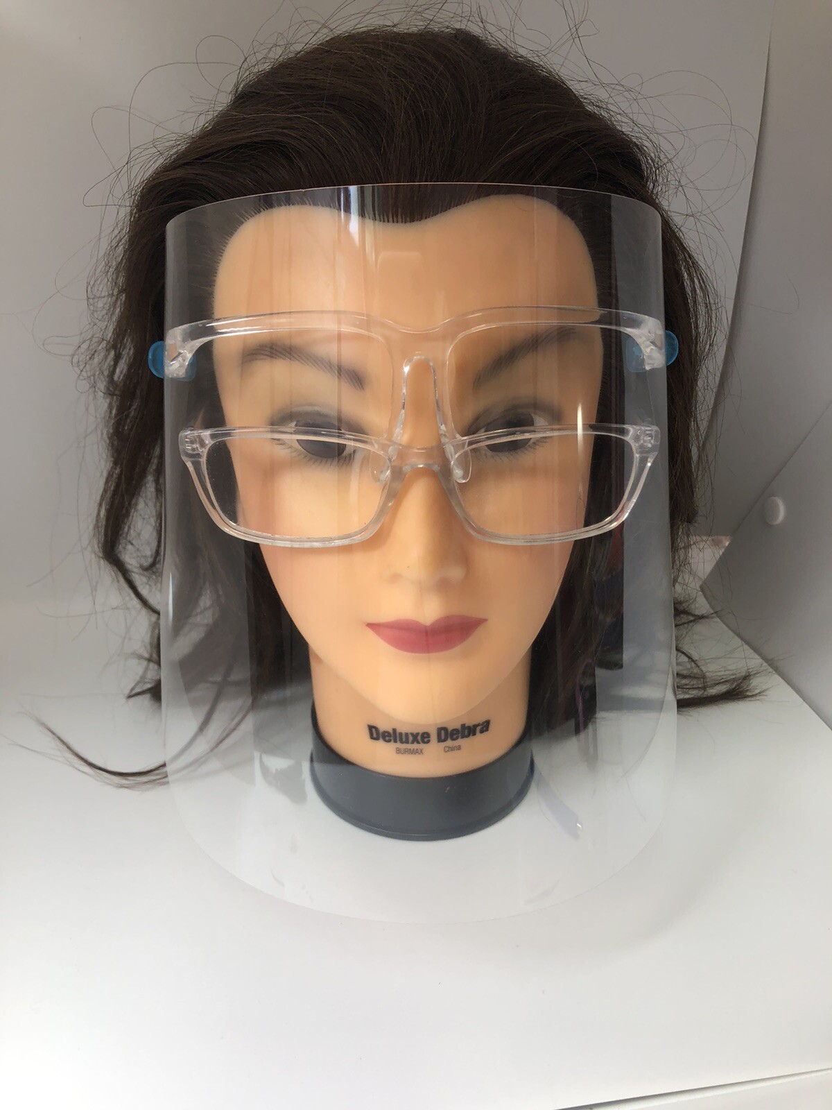 Full face clear protective shield with glasses, non-fog, reusable
