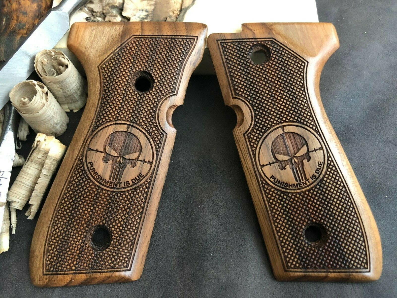 Beretta 92F, 92FS, M9, 96 Walnut Grips Handmade Special Design - US Based Seller