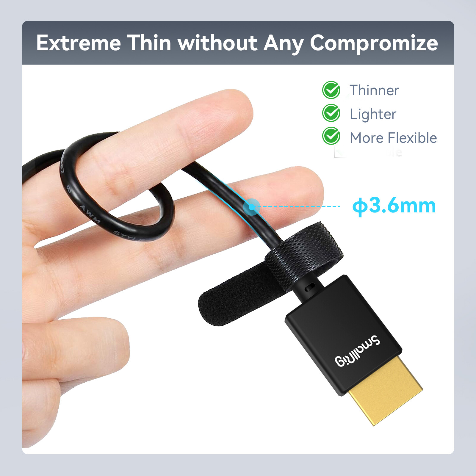 SmallRig Ultra Thin 4K Hyper Super Flexible Slim HDMI Cable 1.8Ft 55cm -2957