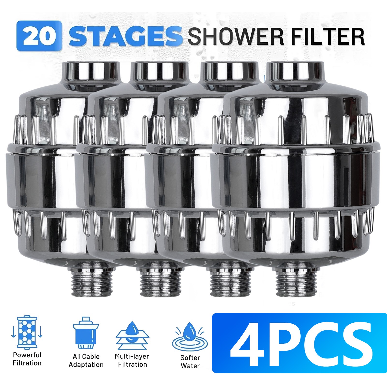 4 Pack 20 Stage Shower Filter for Hard Water Softener Remove Chlorine & Flouride