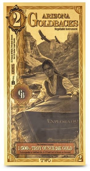 2 Arizona Goldback ~ 1/500 oz 24K Gold Foil Note ~ Authenticated