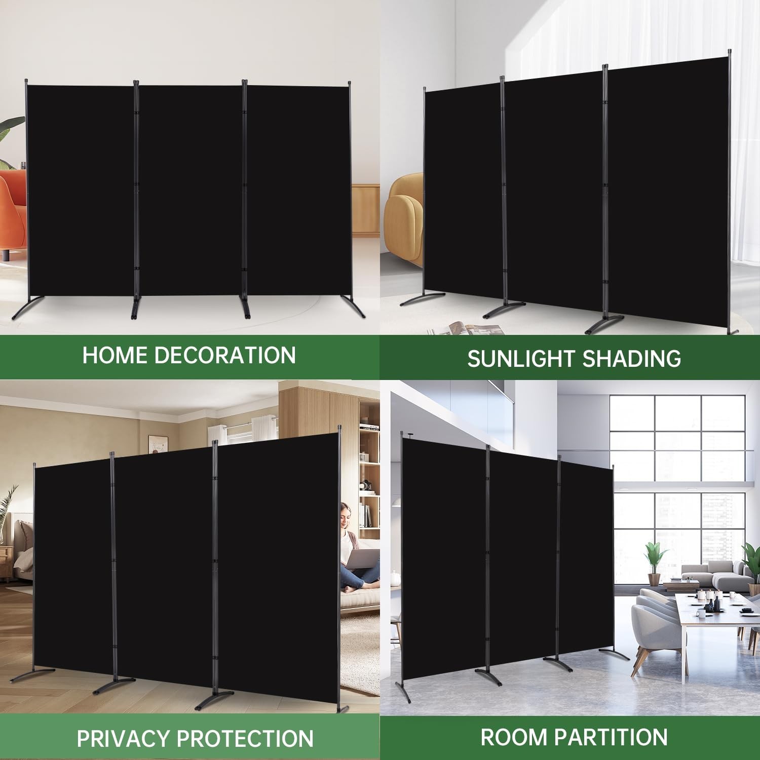 Room Divider Folding Privacy Screens, Portable Room Divider Panel 3 Panel Par...