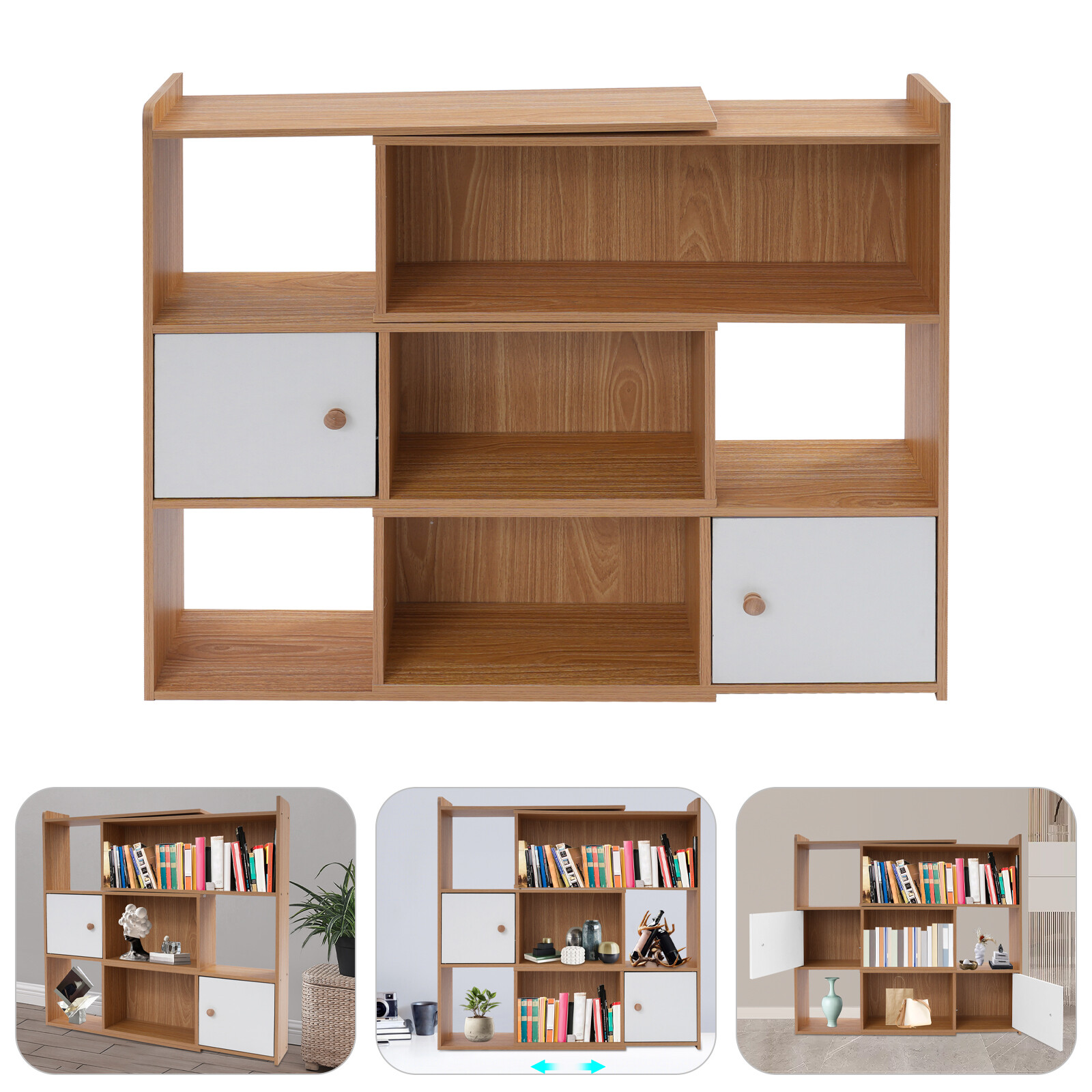 3-tier Bookshelf Stretchable Bookcase Modern Log Color Bookshelf For Home Office