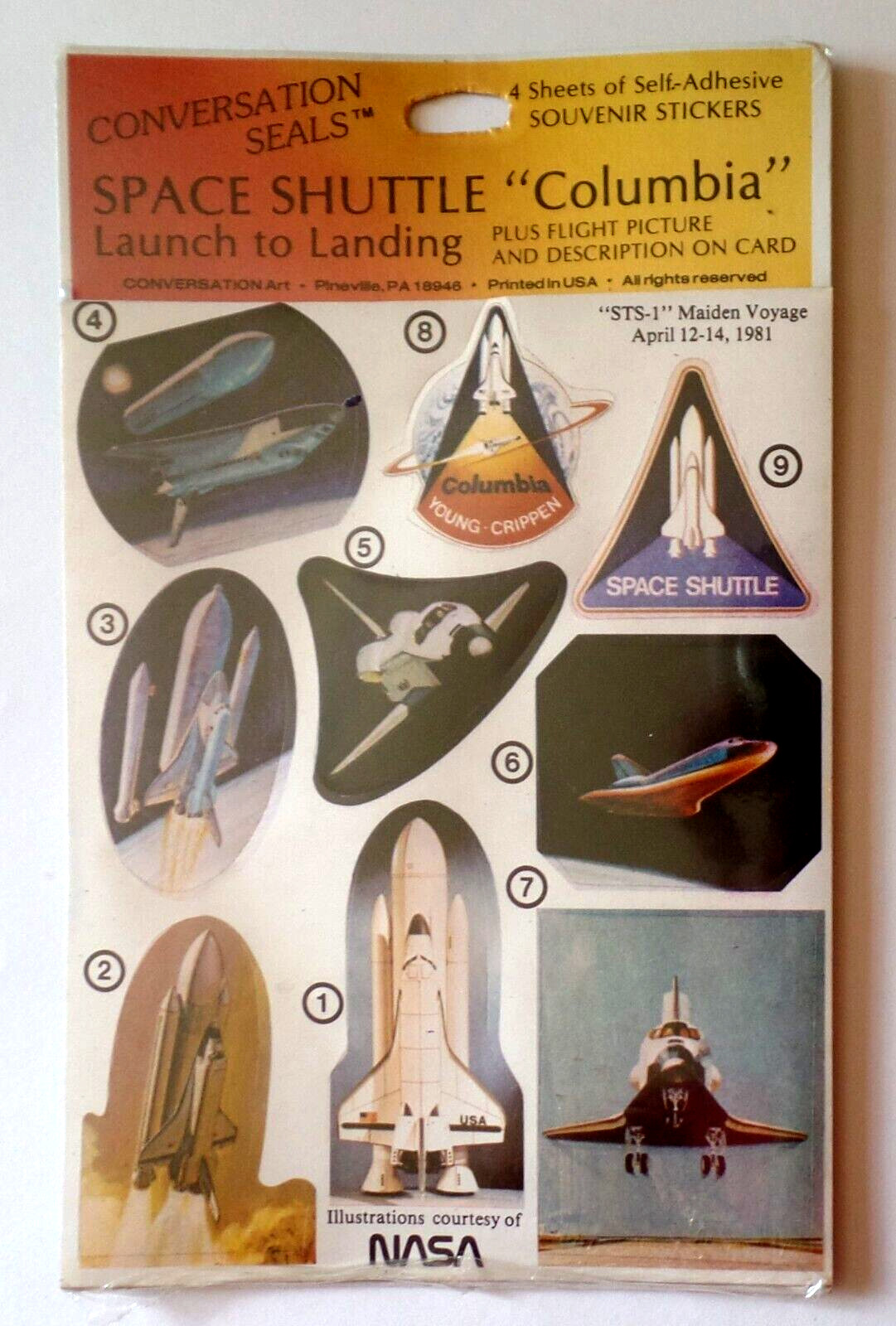 New SPACE SHUTTLE "COLUMBIA" Launch to Landing Self-Adhesive SOUVENIR STICKERS