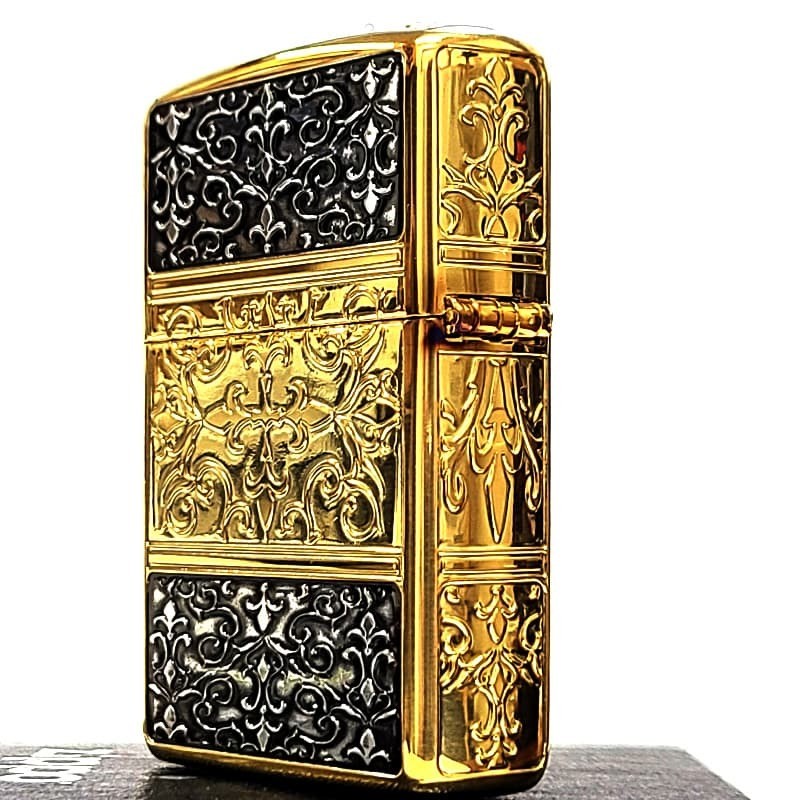 ZIPPO Armor 5 Sided Fine Processing Arabesque Engraving Zippo Lighter Gold Black