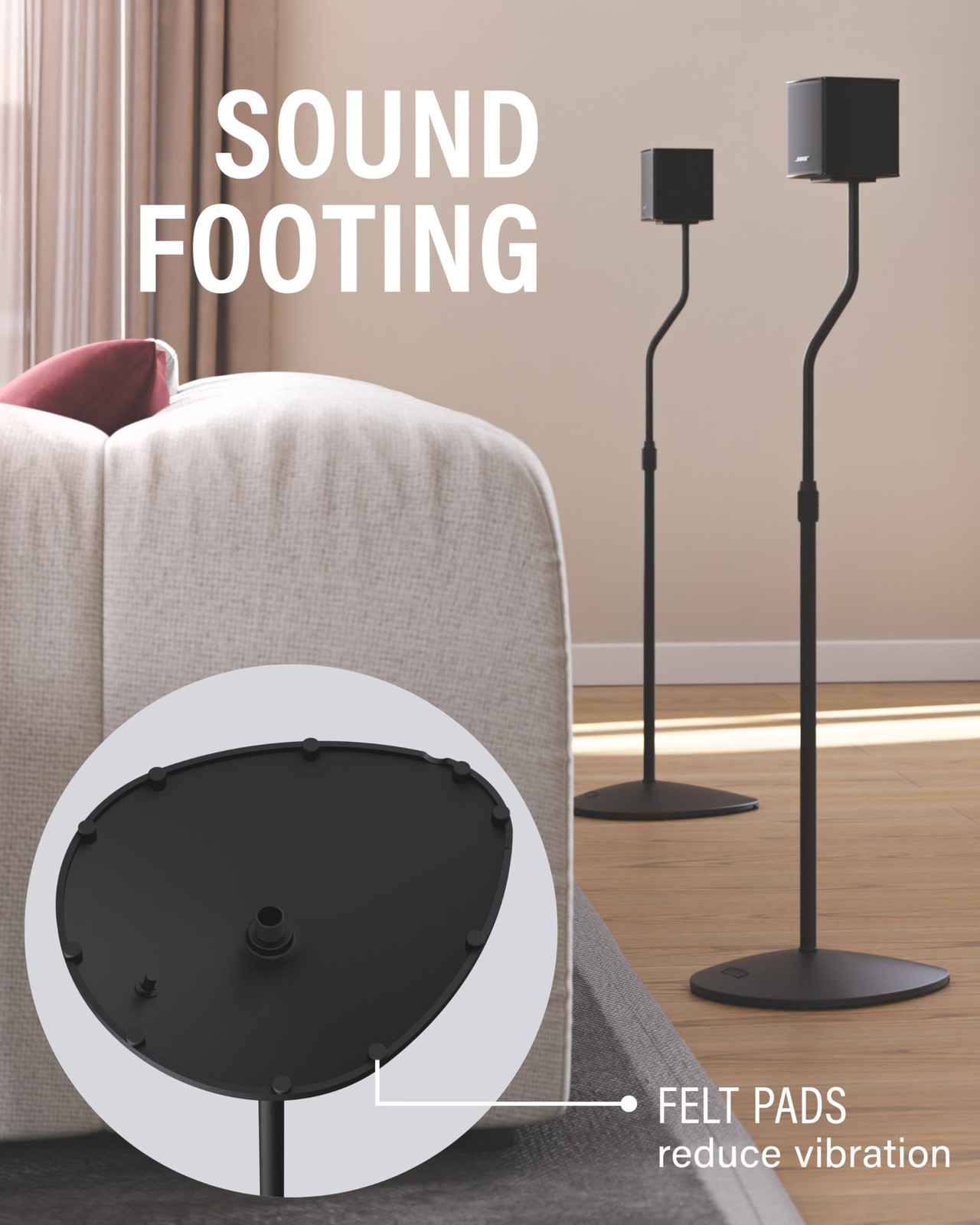 SANUS Adjustable Speaker Stands, Pair, 10 Height Adjustment, Universal Fit