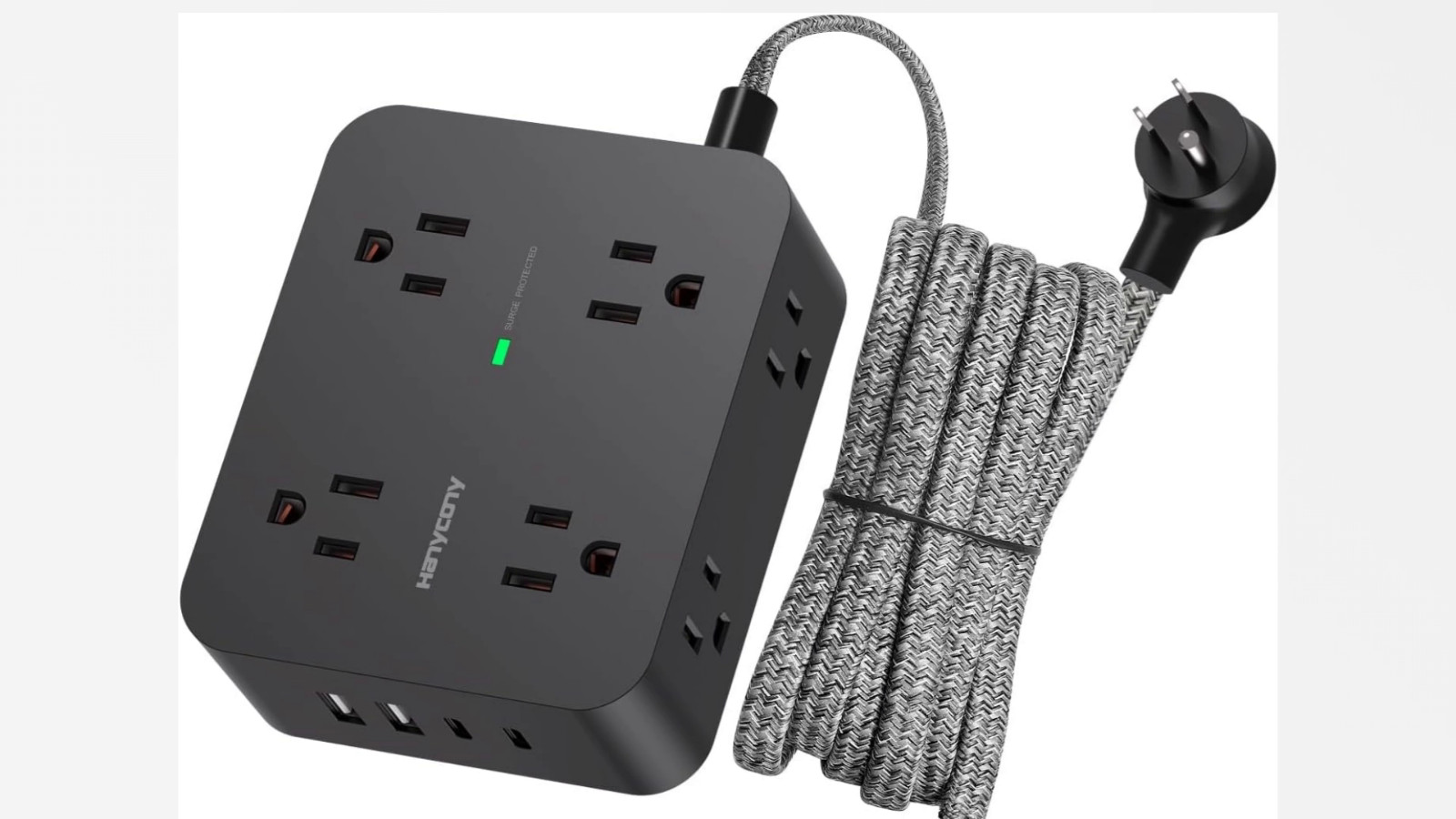 Surge Protector Power Strip with 8 Outlets & 4 USB Ports, 5ft Extension Cord, Wa