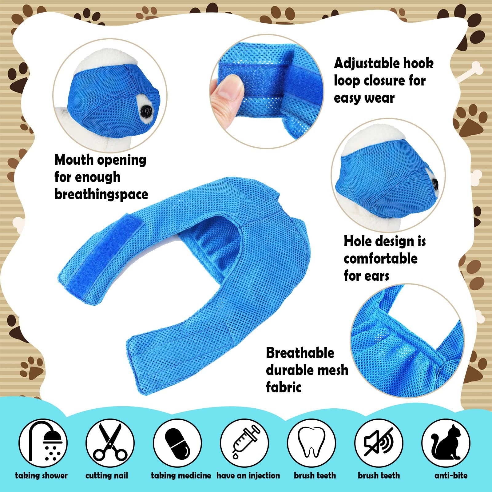 6 PCS Cat Muzzle Breathable Mesh Anti Biting Chewing Grooming Assorted Colors