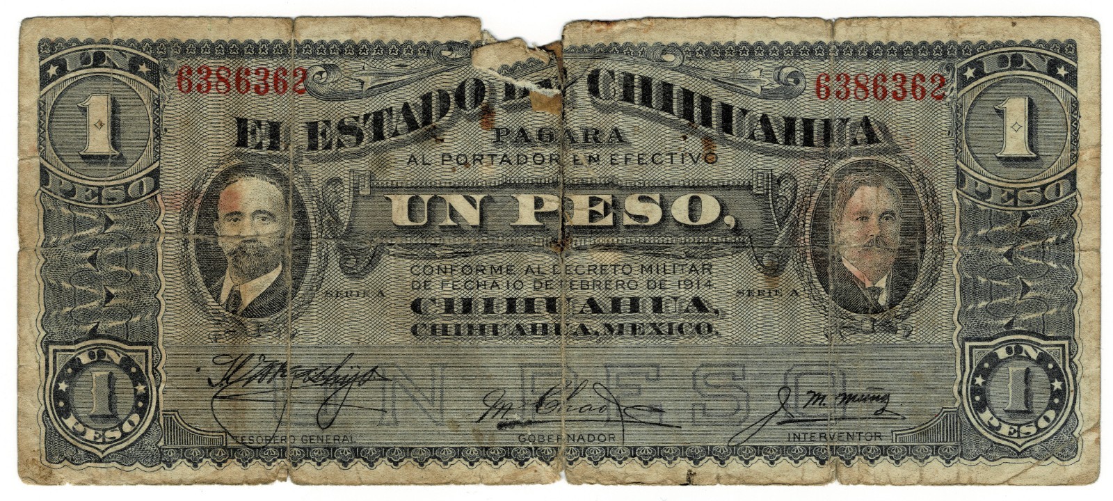 Mexico (Revolutionary) Estado de Chihuahua 1 Peso 1914 P-S529g Rare Banknote