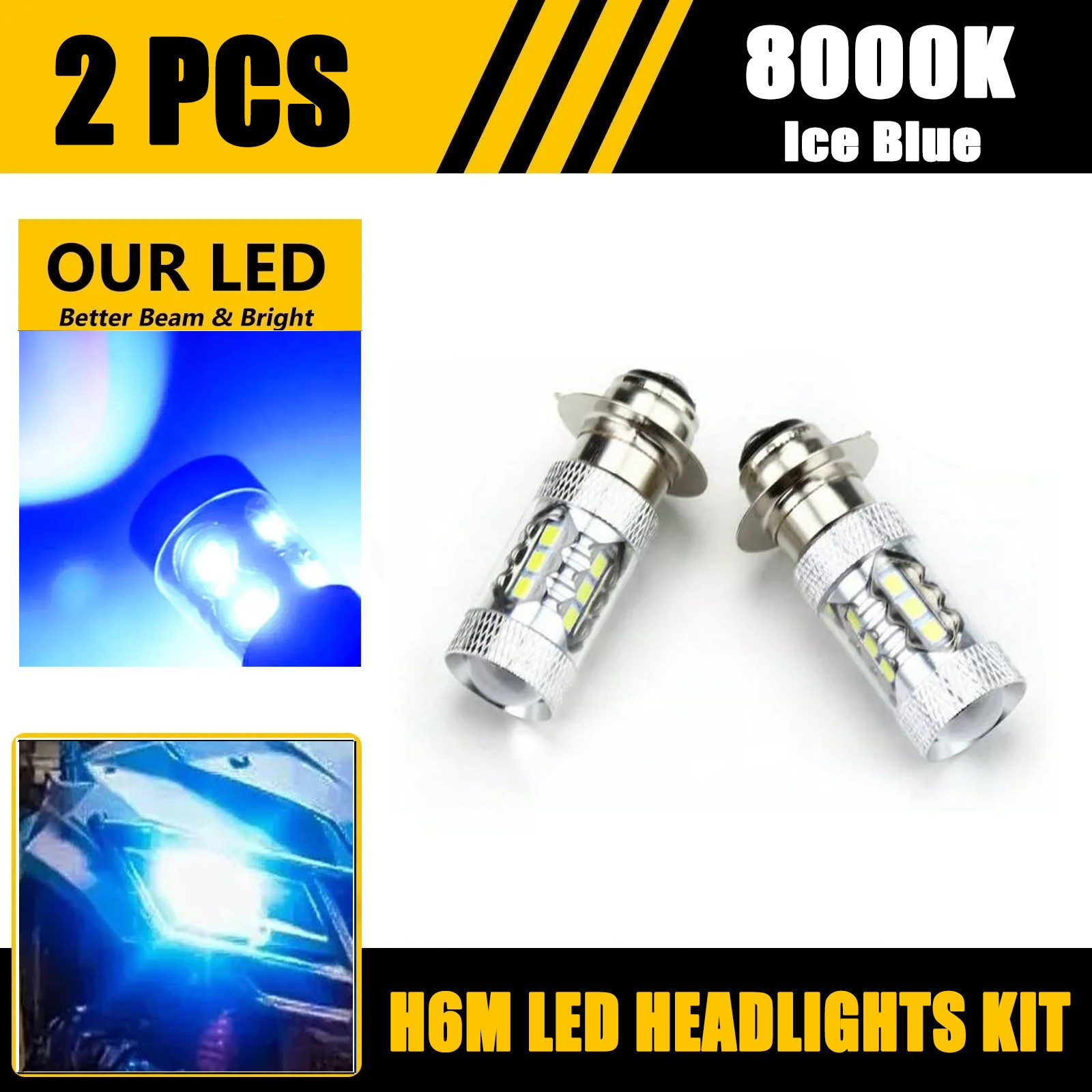 2x H6M H6 8000K LED Headlight Ice Blue Bulbs For Honda FourTrax 250 1985-1992