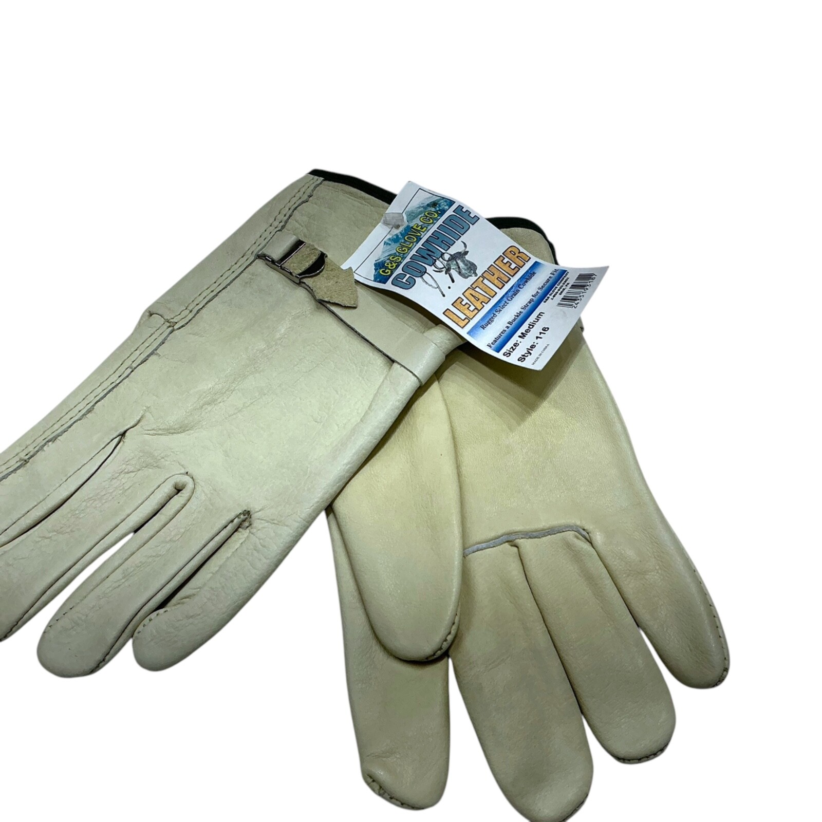 Work Gloves Cowhide Leather Grain tough Rugged Heavy Duty Sz M Buckle Strap Fit