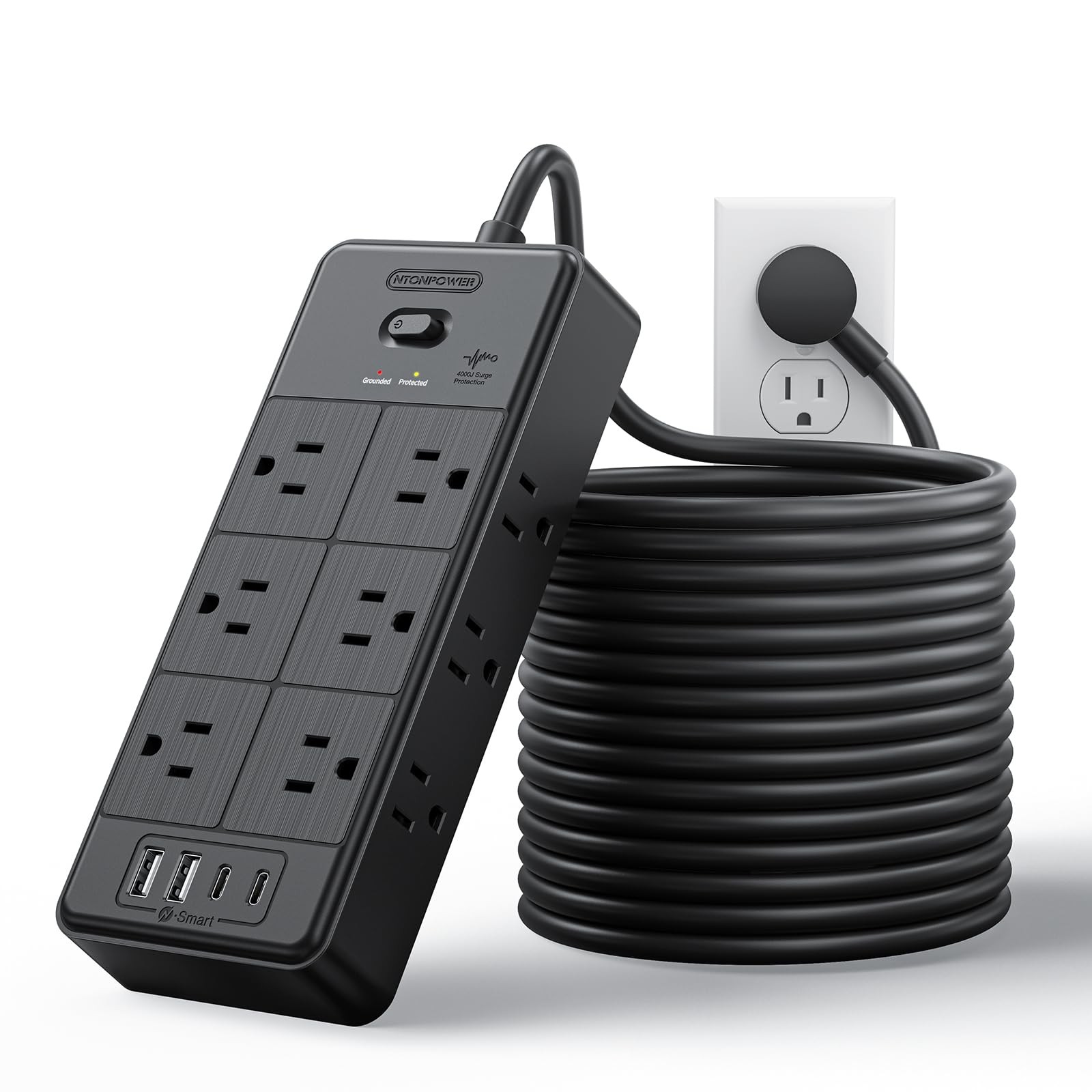 NTONPOWER 4000J Long Cord Surge Protector Power Strip, 25 FT Extension Cord with
