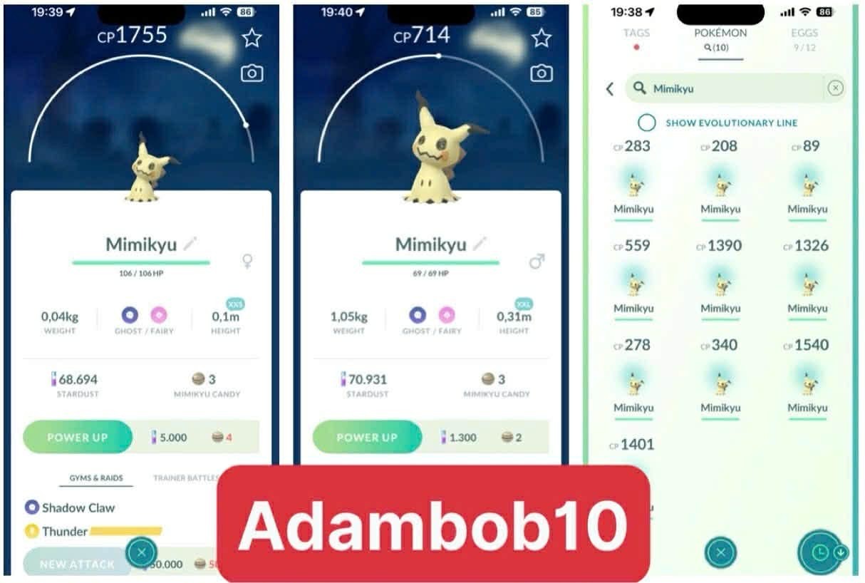 Pokémon Go - Non Shiny Mimikyu - Size XXL / XXS / x10 - Mini PTC /Trade 20K Dust