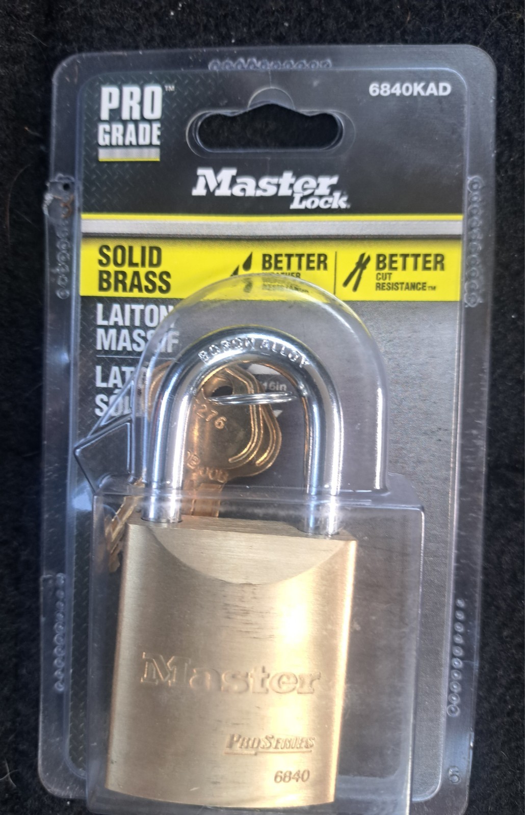 MASTER LOCK Pro Grade 6840 KAD Solid Brass Padlock 2 Keys  NEW