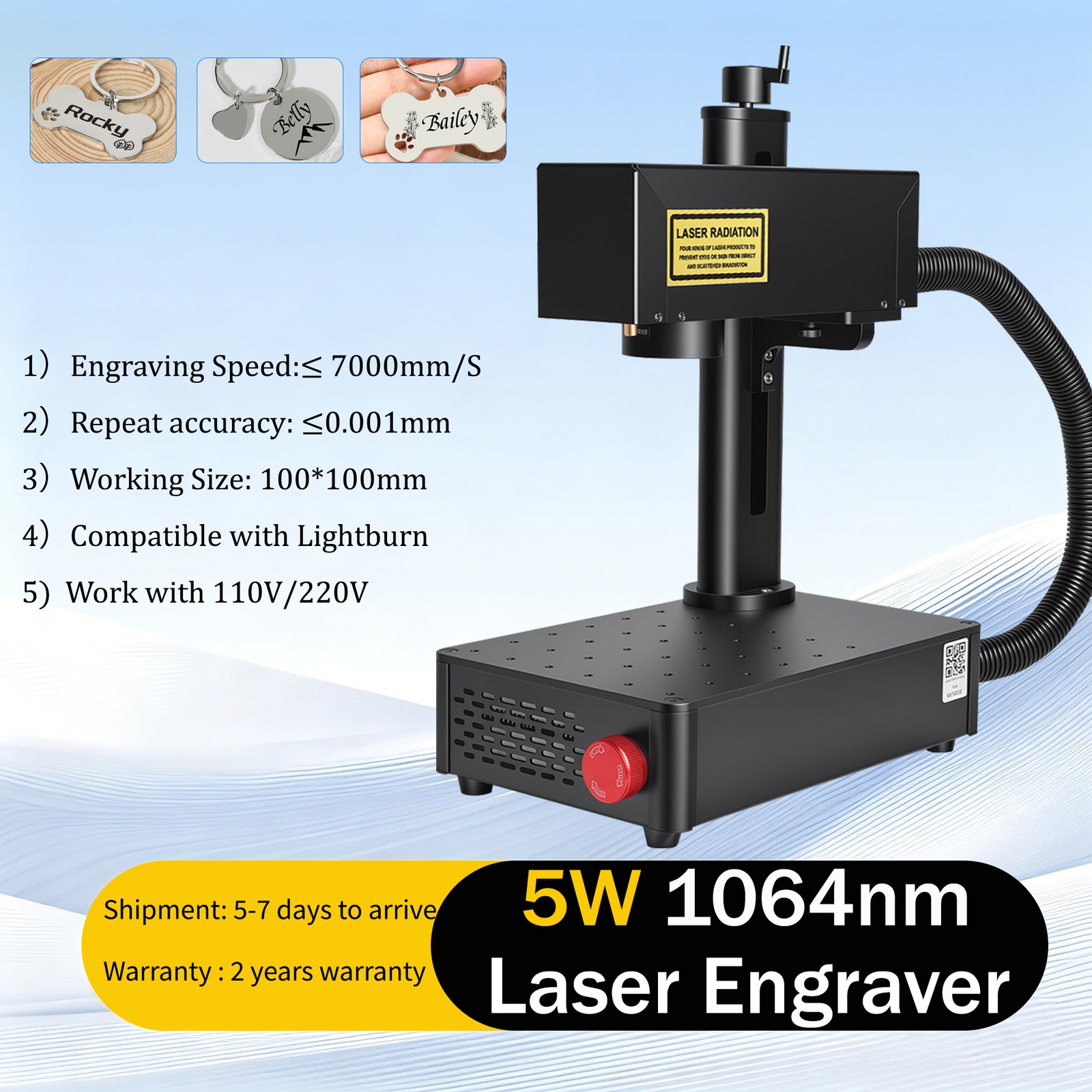 Portable 5W Fiber Laser Marking Machine Laser Engraver Support Lightburn 110V