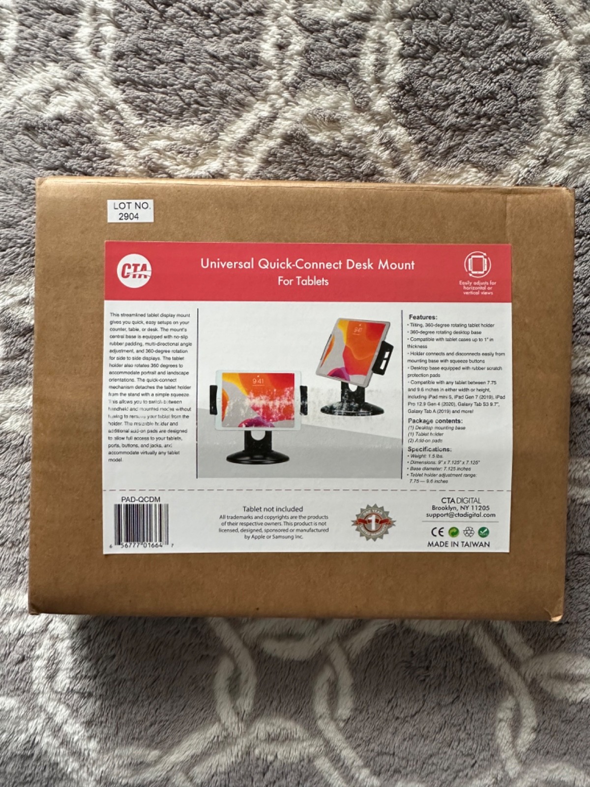 CTA Digital Universal Quick-Connect Desk Mount For Tablets PAD-QCDM NEW Box Open