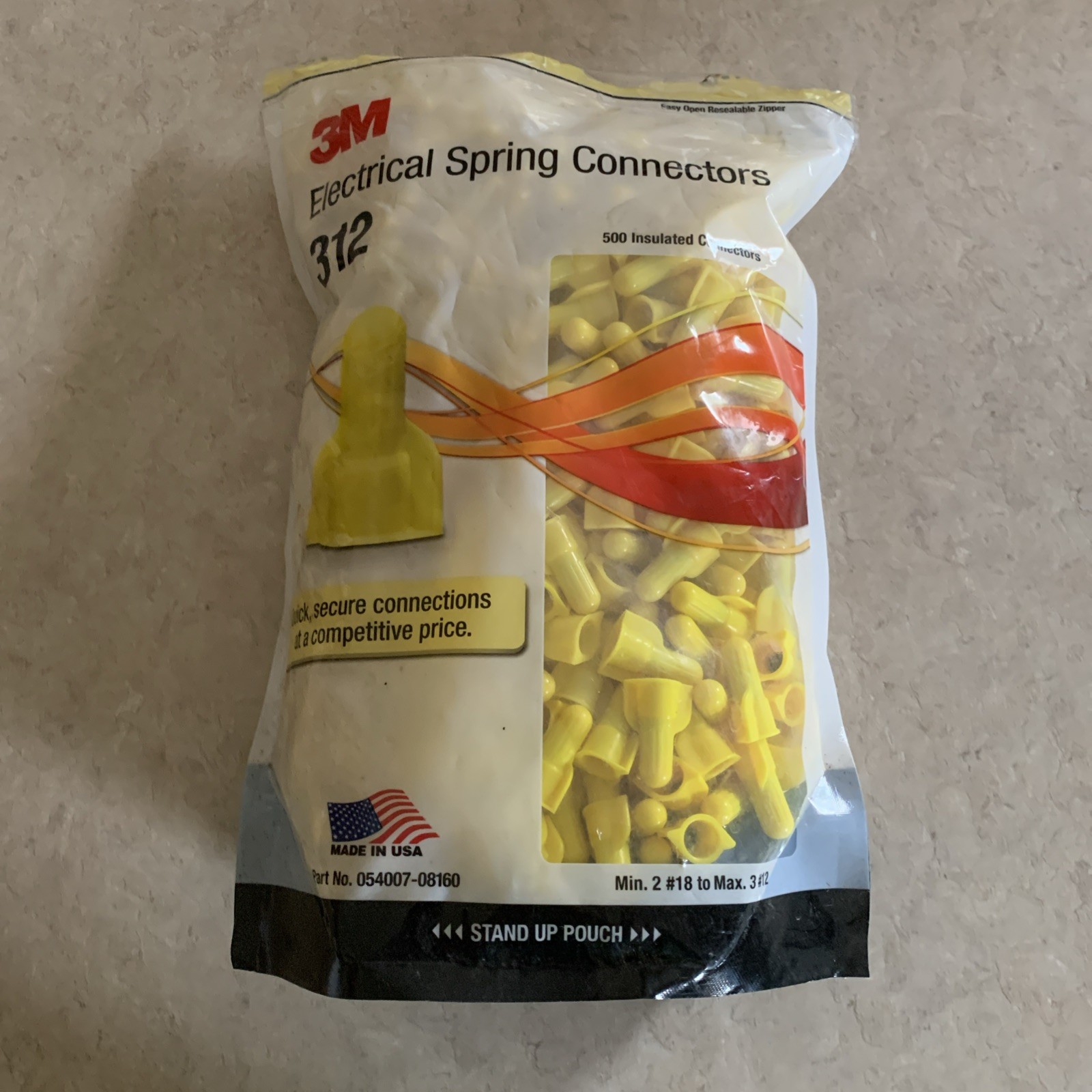 054007-08160 3M 312 Yellow Wire Nuts Bag of 500 NEW