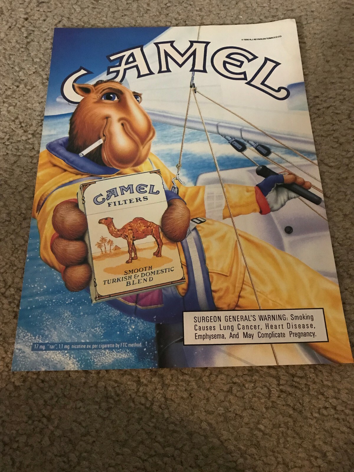 Vintage 1990 JOE CAMEL CIGARETTES Pack Print Ad SAIL BOAT RARE