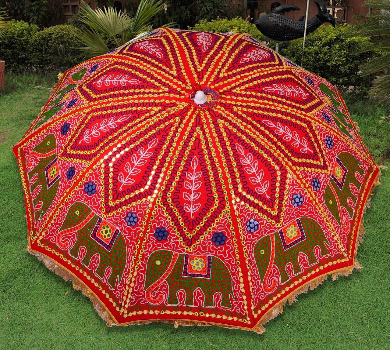 Umbrella Handmade Thread Embroidery Mirror Work Garden For Wedding Entry Parasol