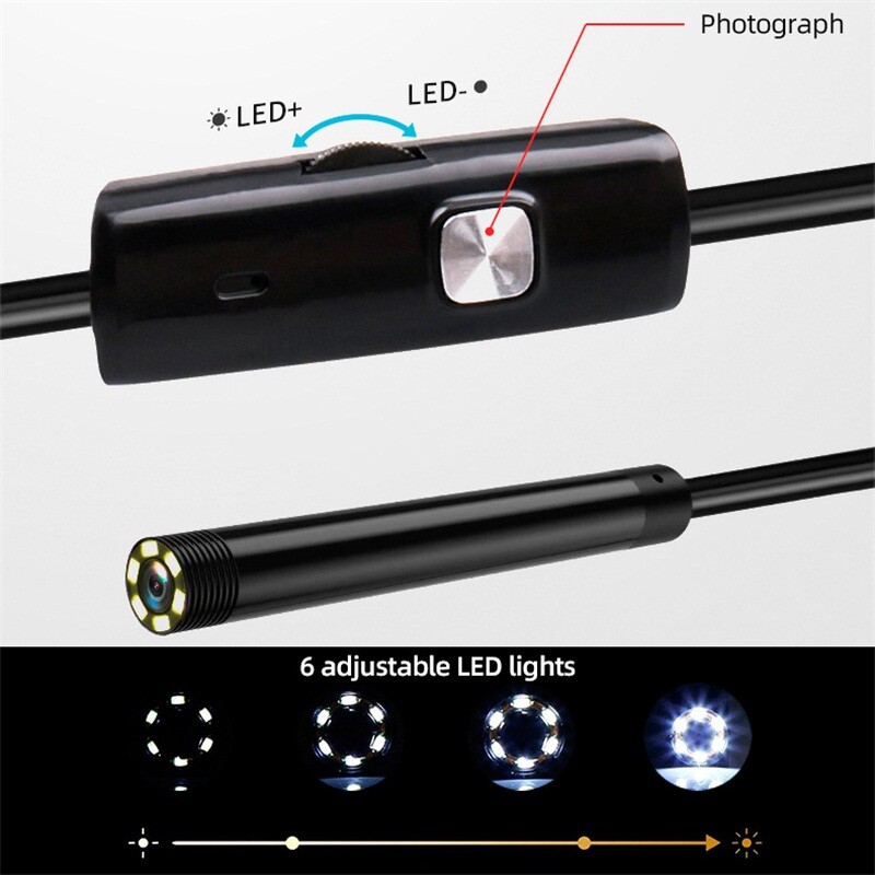 2M 7mm Snake Endoscope Borescope Inspection Camera for USB Type C Android PC