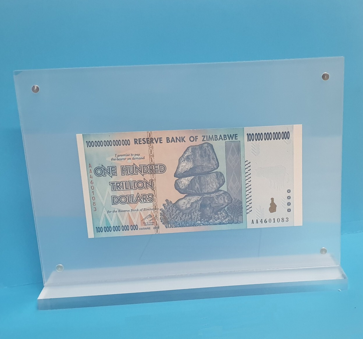 Zimbabwe 100 Trillion Dollars 2008 Banknote AA+ UNC with A5 Size Display Frame