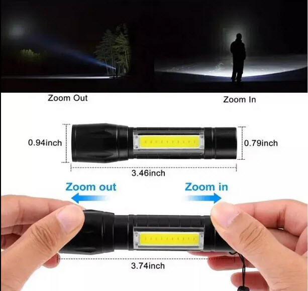 Mini LED Flashlight Black USB Rechargeable Handtool lamp Camping Tourch Lantern