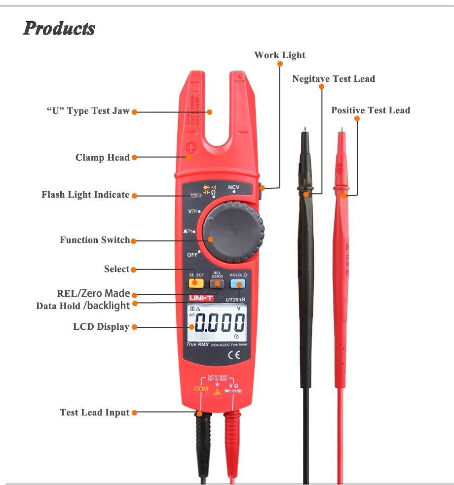 UT256B 200A Fork Clamp Meter Voltmeter DC Current Capacitance NCV Measurement