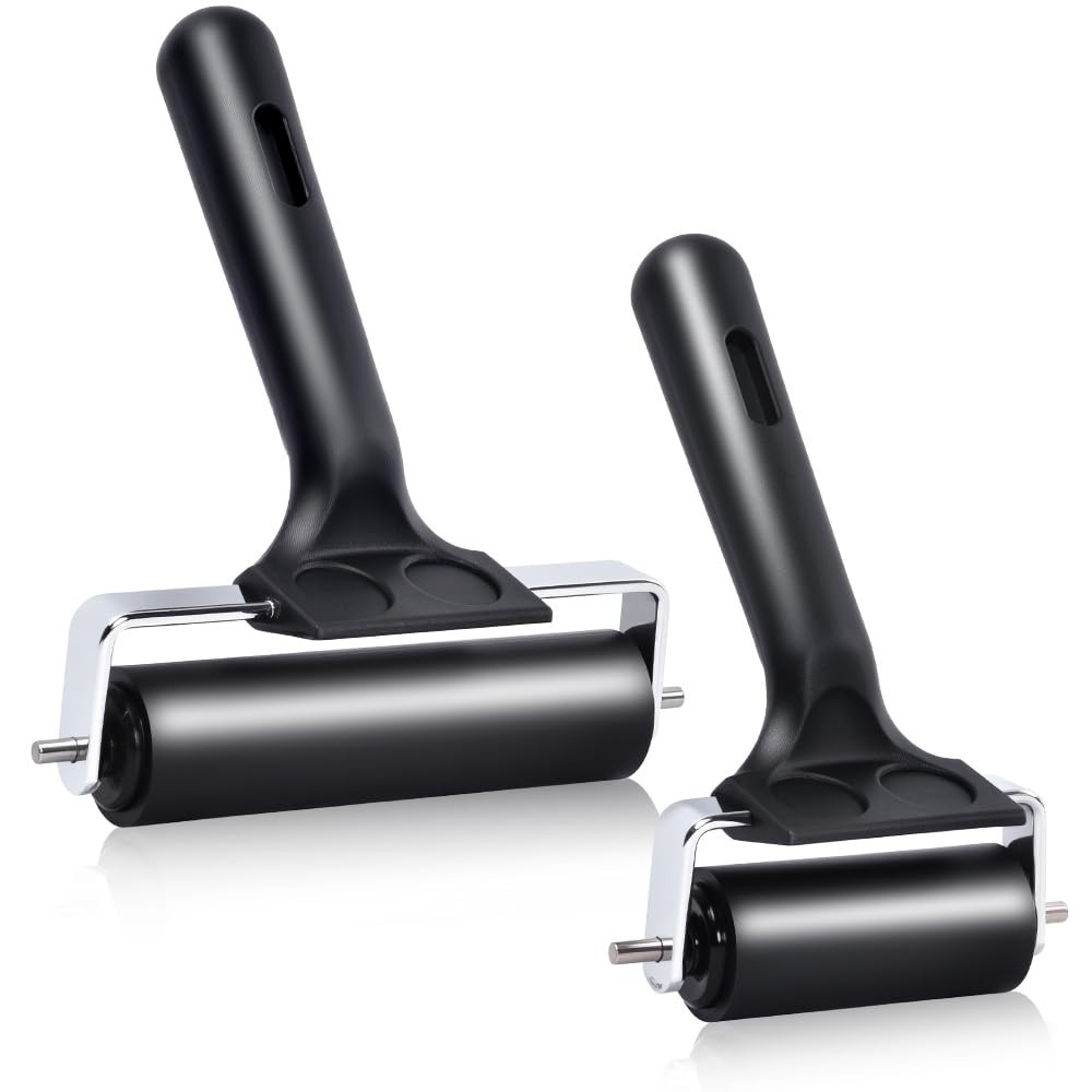 2Pcs Hard Rubber Brayer Rollers (4 Inch and 2.2 Inch) for Printmaking,  Printing