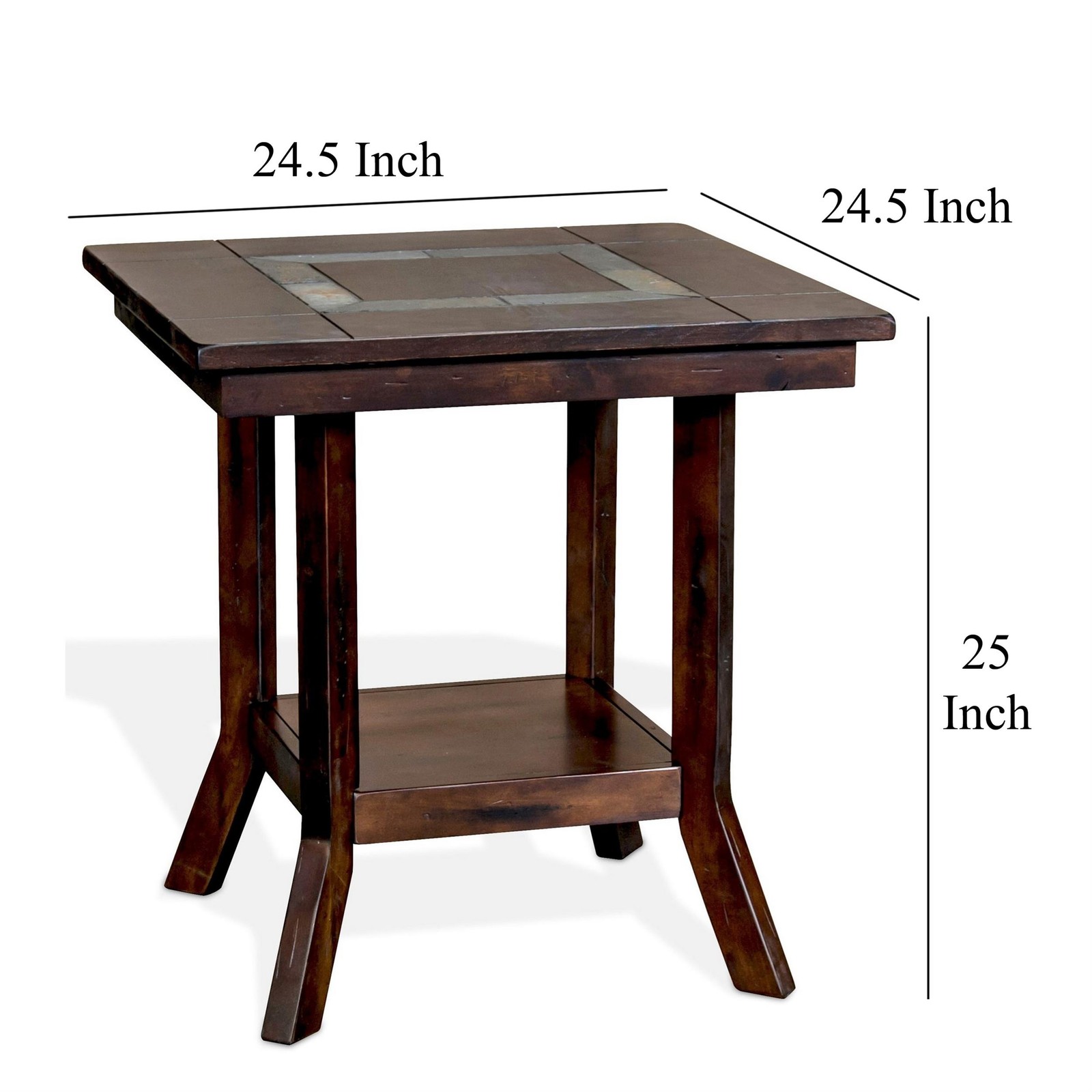 Odel Side End Table- 1 Shelf- Dark Brown Mahogany- Rectangular 25 Inch