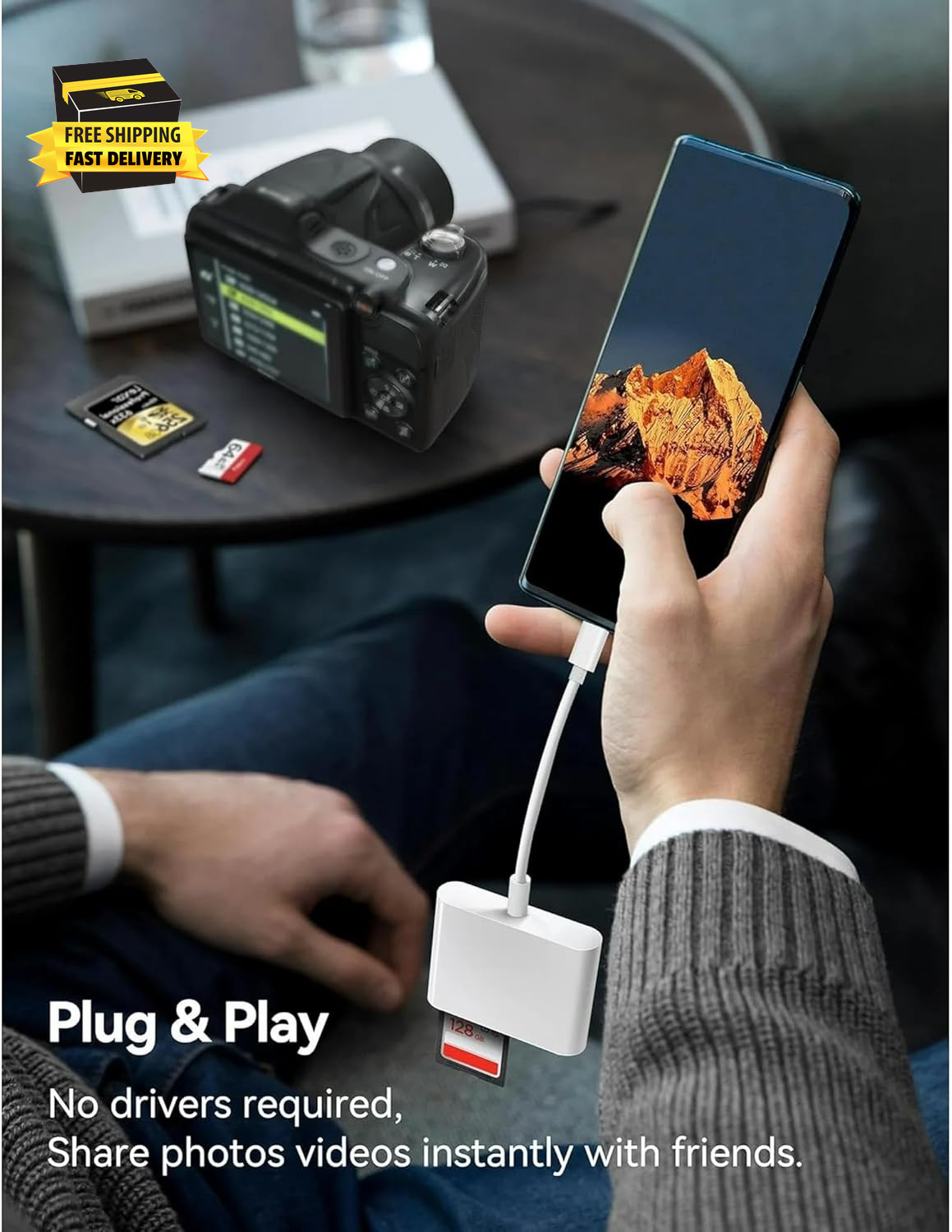 USB C SD Card Reader for Iphone 15 Ipad Mac 3 in 1 USB-C Memory Trail Camera Car