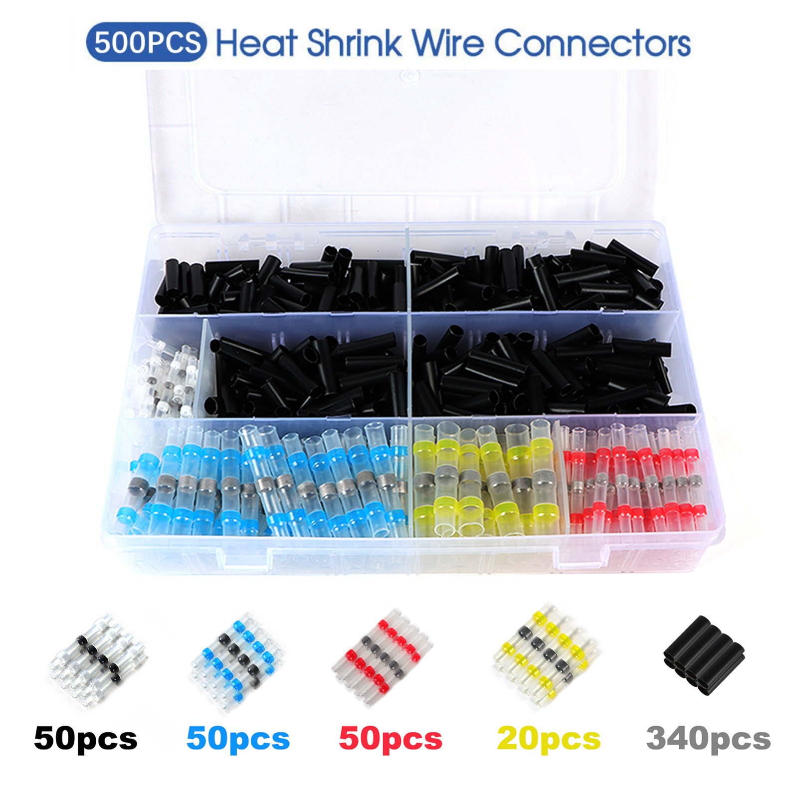500PCS Waterproof Heat Shrink Butt Terminals Solder Seal Sleeve Wire Connectors