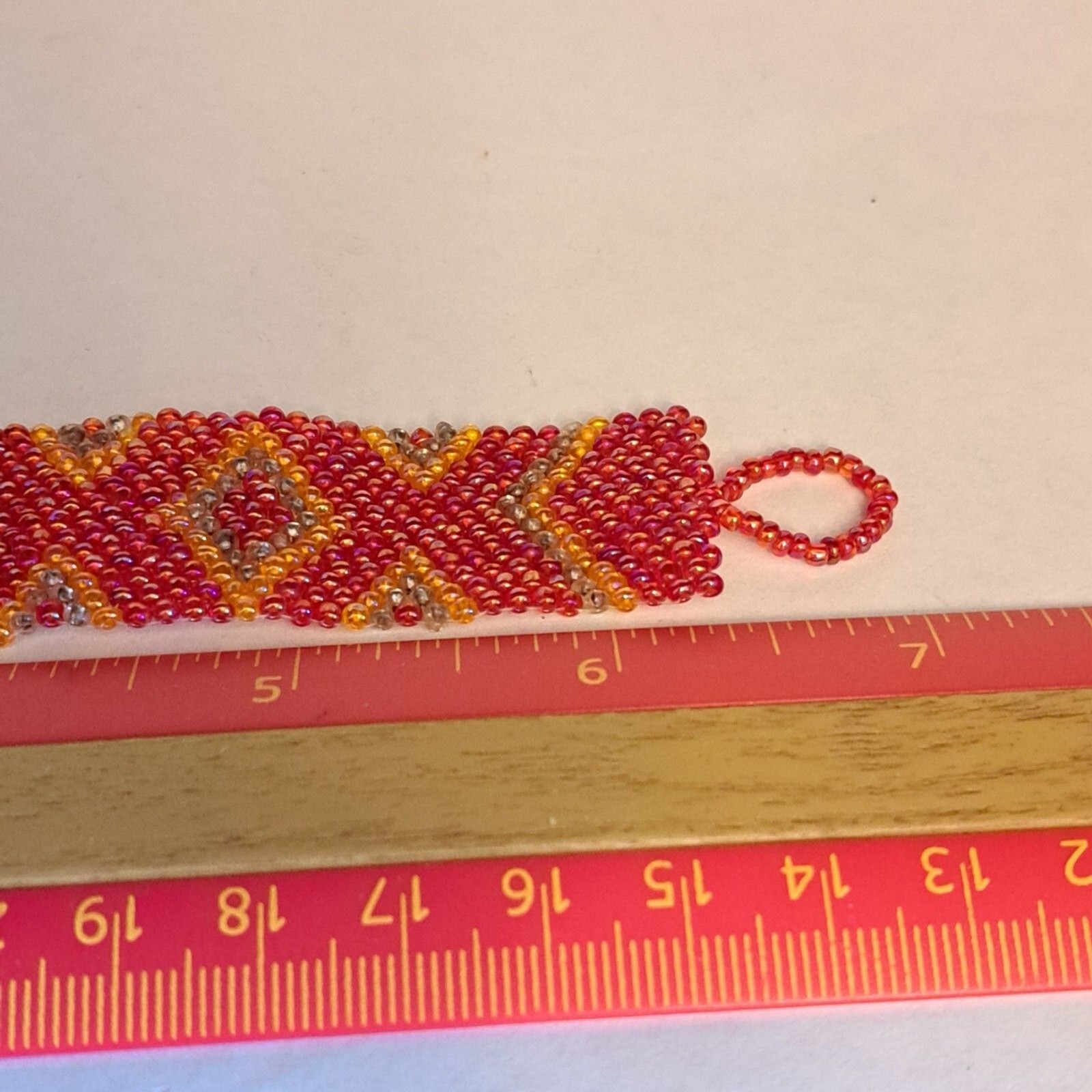 Handmade Seedbead Bracelet Red Geometric Unique