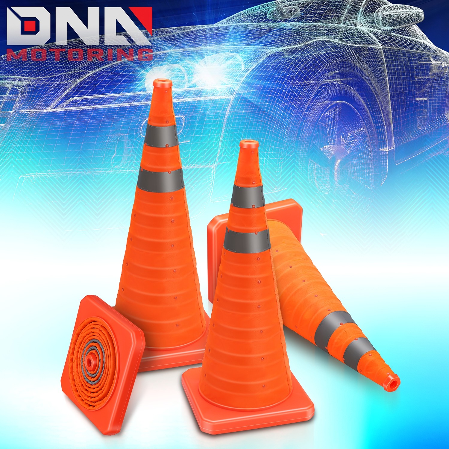 4Pcs 28" Foldable Collapsible Traffic Safety Orange Cones with Heavy-Duty Base