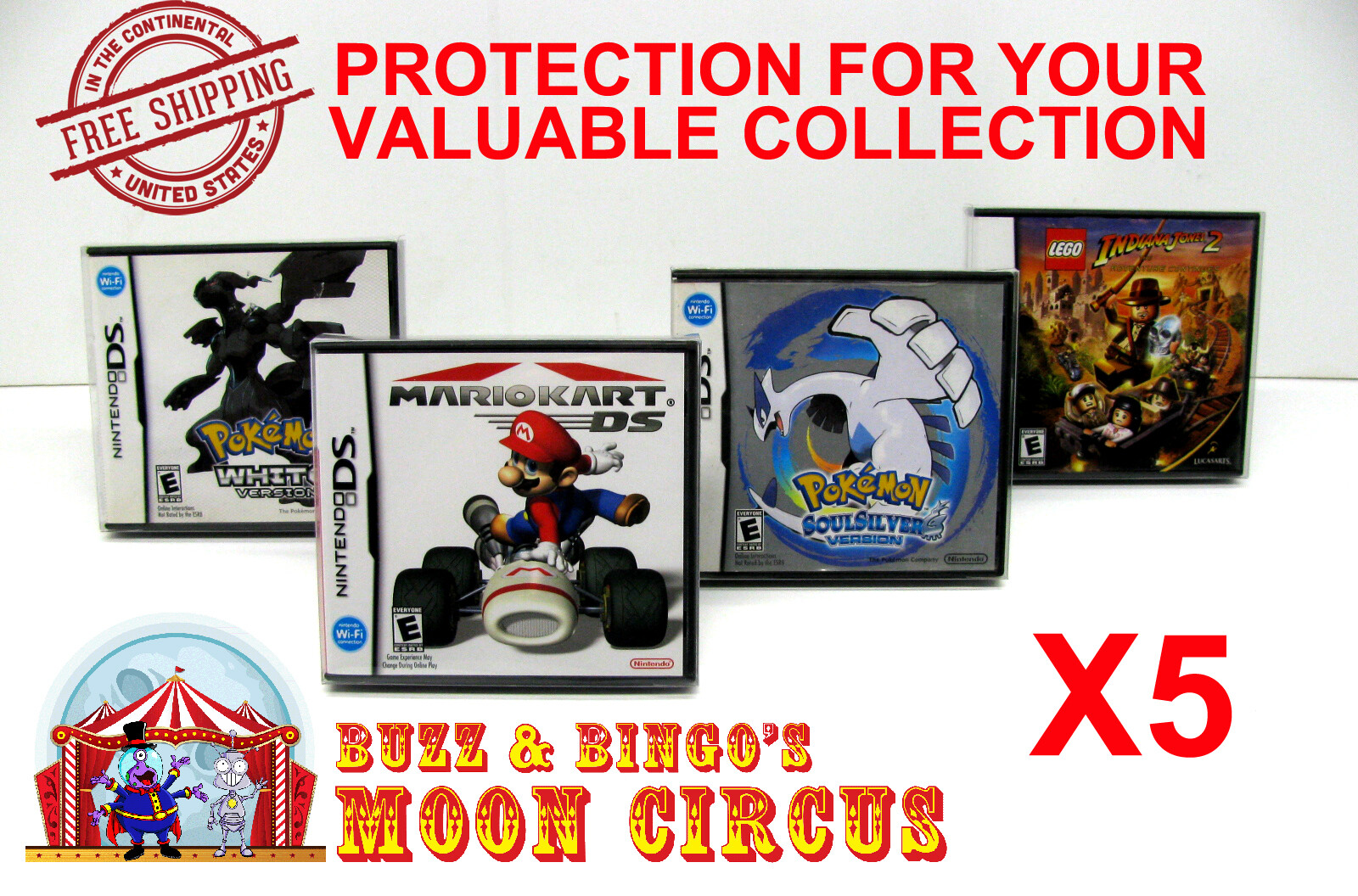 5x NINTENDO DS CIB GAME BOX -CLEAR PLASTIC PROTECTIVE BOX PROTECTOR SLEEVE CASE