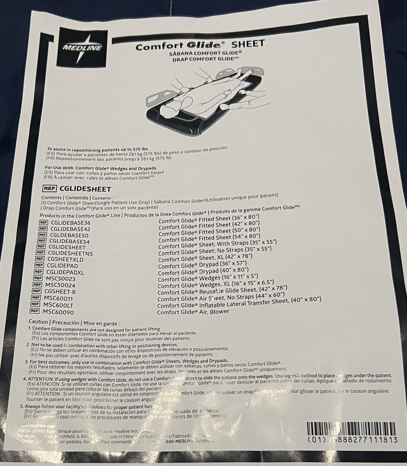 Medline ComfortGlide Repositioning Sheet, 2 Straps 35"x 55," Capacity 575 lbs