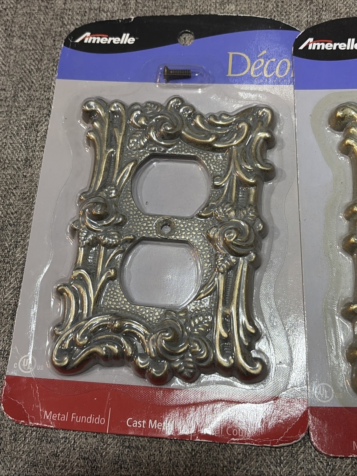 2 Vintage NOS light Switch Plate Cover Metal Scrolls Patina Antique Style Fancy