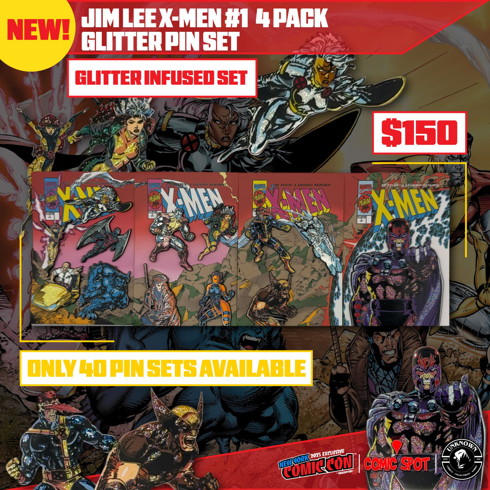 Jim Lee X-Men #1 4 Pack Exclusive Enamel GLITTER ✨ NYCC EXCLUSIVE Pin Set Only 2